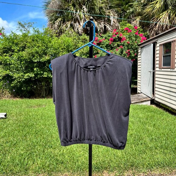 Express Black Modal Shoulder Pad Short Sleeve Top Size S - Picture 1 of 6